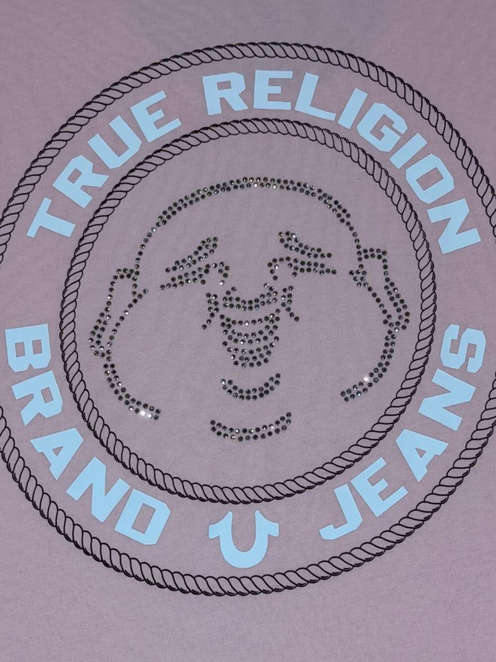 True Religion Crystal Buddha Face Tee Men's XL Sepia Rose Pink Rhinestone NWT
